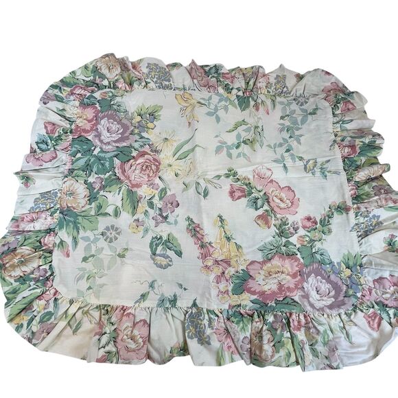 Vintage Laura Ashley Sham Cottage Core‎ Rose 3' Ruffle Pink/Green/Floral 32x26 - Picture 1 of 9